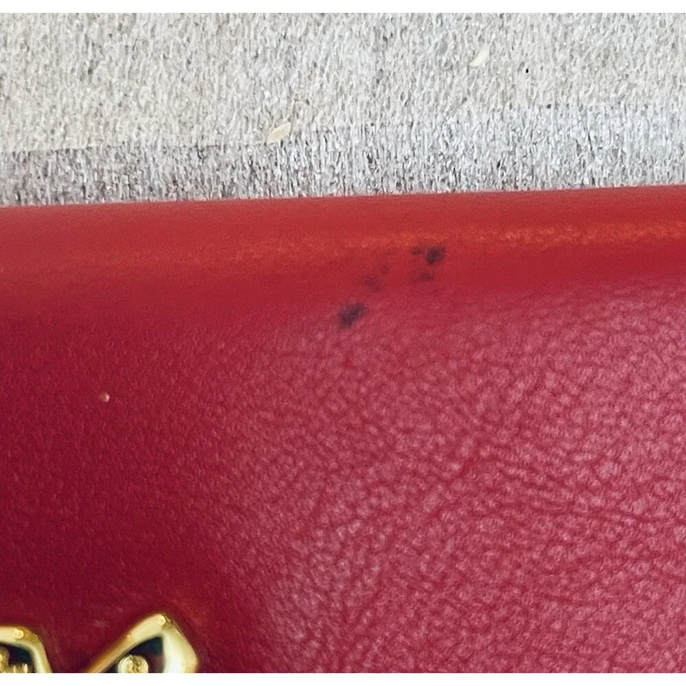 VTG Paloma Picasso Red Leather Trifold Wallet Gold X Logo Kiss Motif Italy